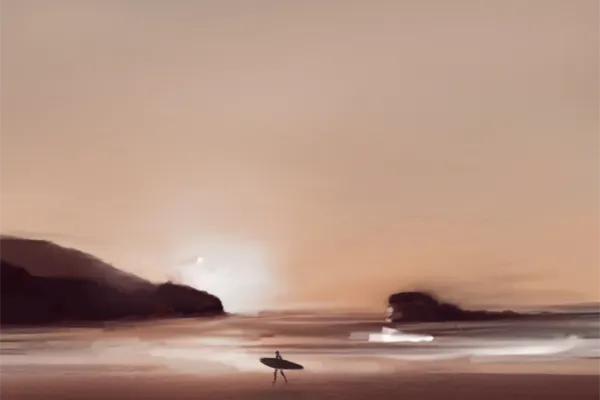 Silhouette surfer in Cornwall