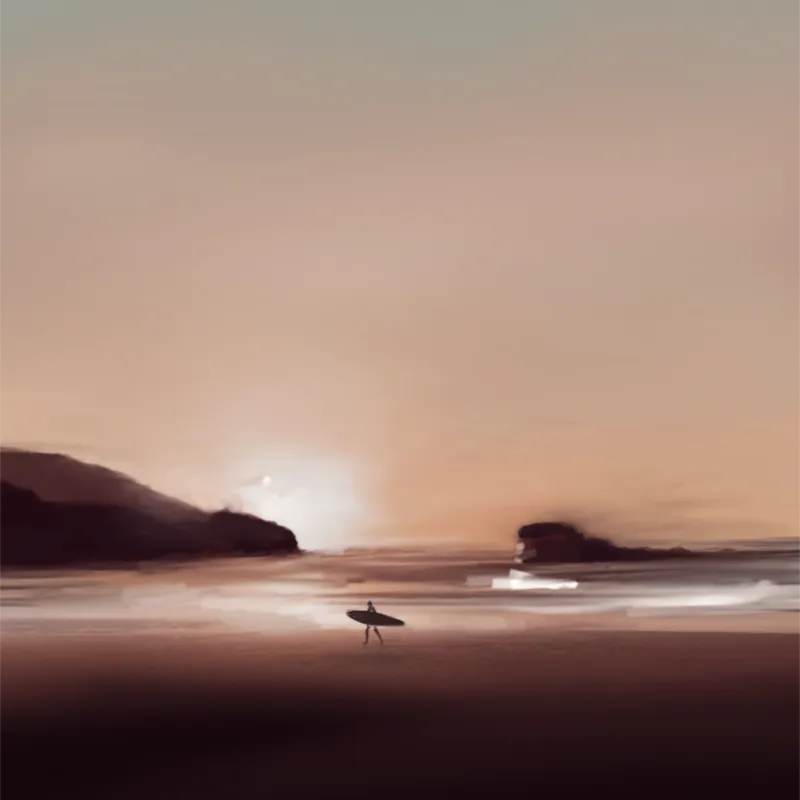 Silhouetted Surfer at Droskyn