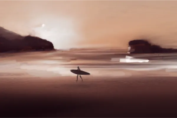 Silhouetted Surfer at Droskyn